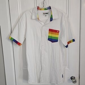 Tipsy Elves LARGE Pocket O'Pride Button Down Shirt LGBTQ Rainbow Stretch $50MSRP